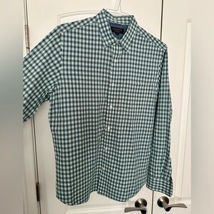 Banana Republic Men's Soft Wash Slim Teal and White Check Dress Shirt